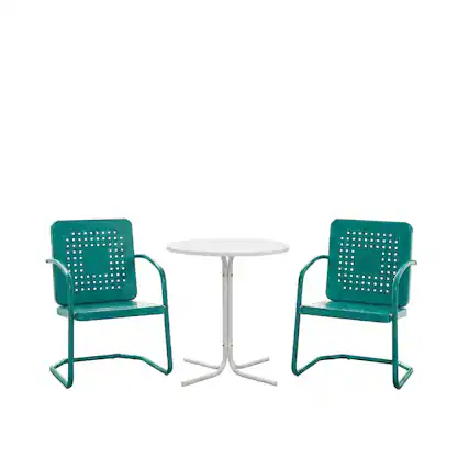 Front. Crosley Furniture - Bates 3Pc Retro Outdoor Bistro Set - Bistro Table & 2 Armchairs - Turquoise Gloss.
