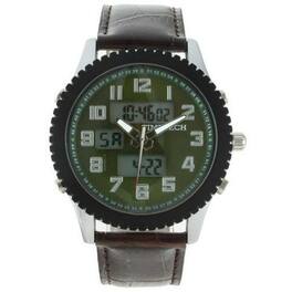 Timetech - Men's Analog/Digital Multi-Function Weekend Sport Watch with Leather Wrist Band - Green