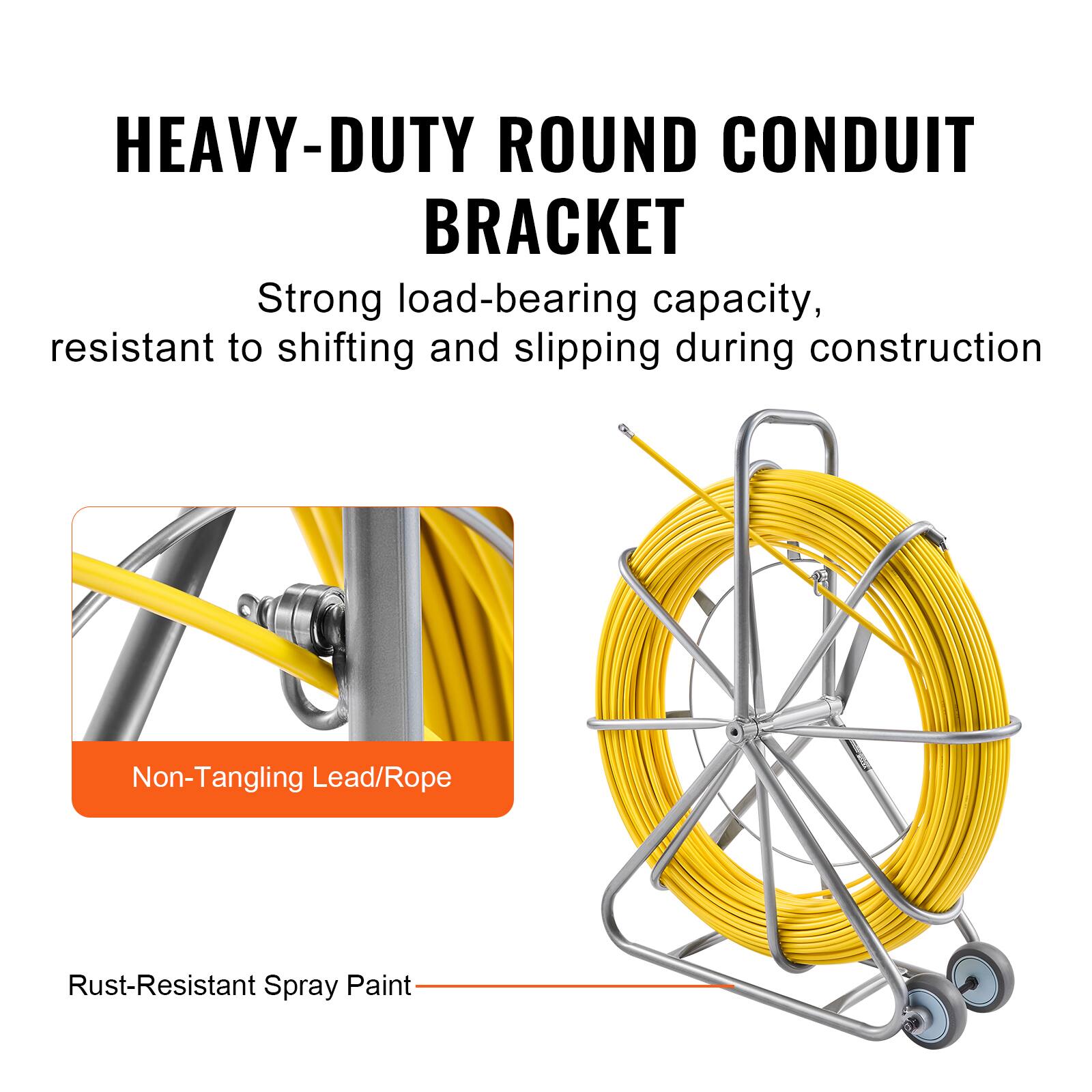 HEAVY-DUTY ROUND CONDUIT BRACKET

Strong load-bearing capacity, resistant to shifting and slipping during construction

Non-Tangling Lead/Rope

Rust-Resistant Spray Paint