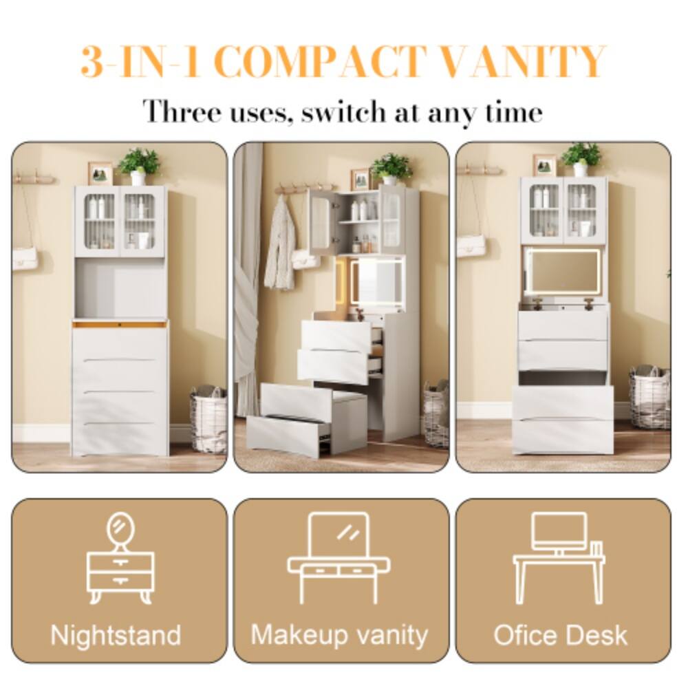 3-IN-1 COMPACT VANITY  
Three uses, switch at any time  
Nightstand  
Makeup vanity  
Office Desk
