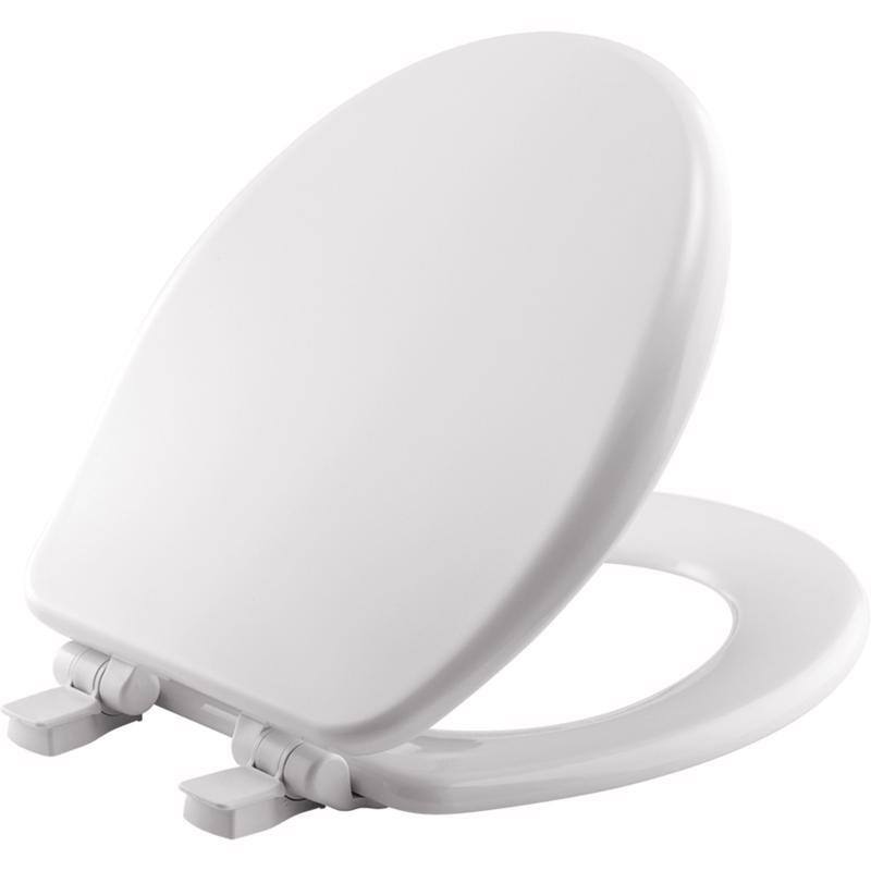 Angle. BEMIS - Mayfair by Bemis Alesio Slow Close Round White Enameled Wood Toilet Seat - White.