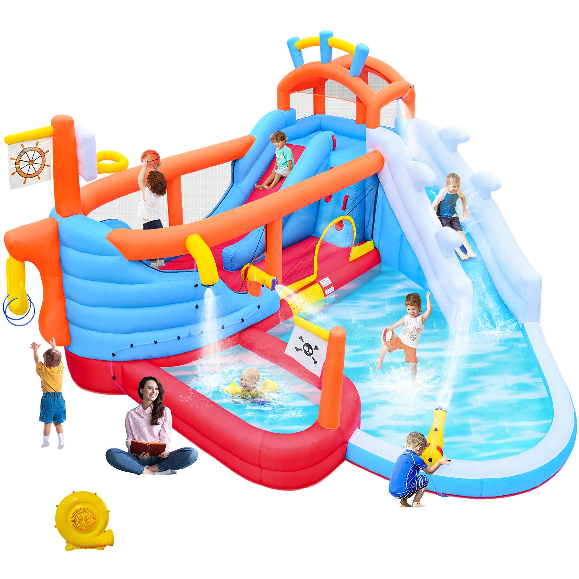 Front. Loheer - Loheer 9 in 1 Inflatable Water Park Kids Dual Slide Blow Up Splash Pool Bounce House.