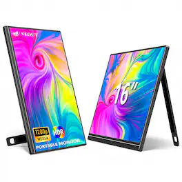 ZACHVO - 16" Portable 1920×1200P IPS Monitor, USB-C & HDMI, 0.3" Ultra-Slim, with Kickstand for Travel & Office - Black