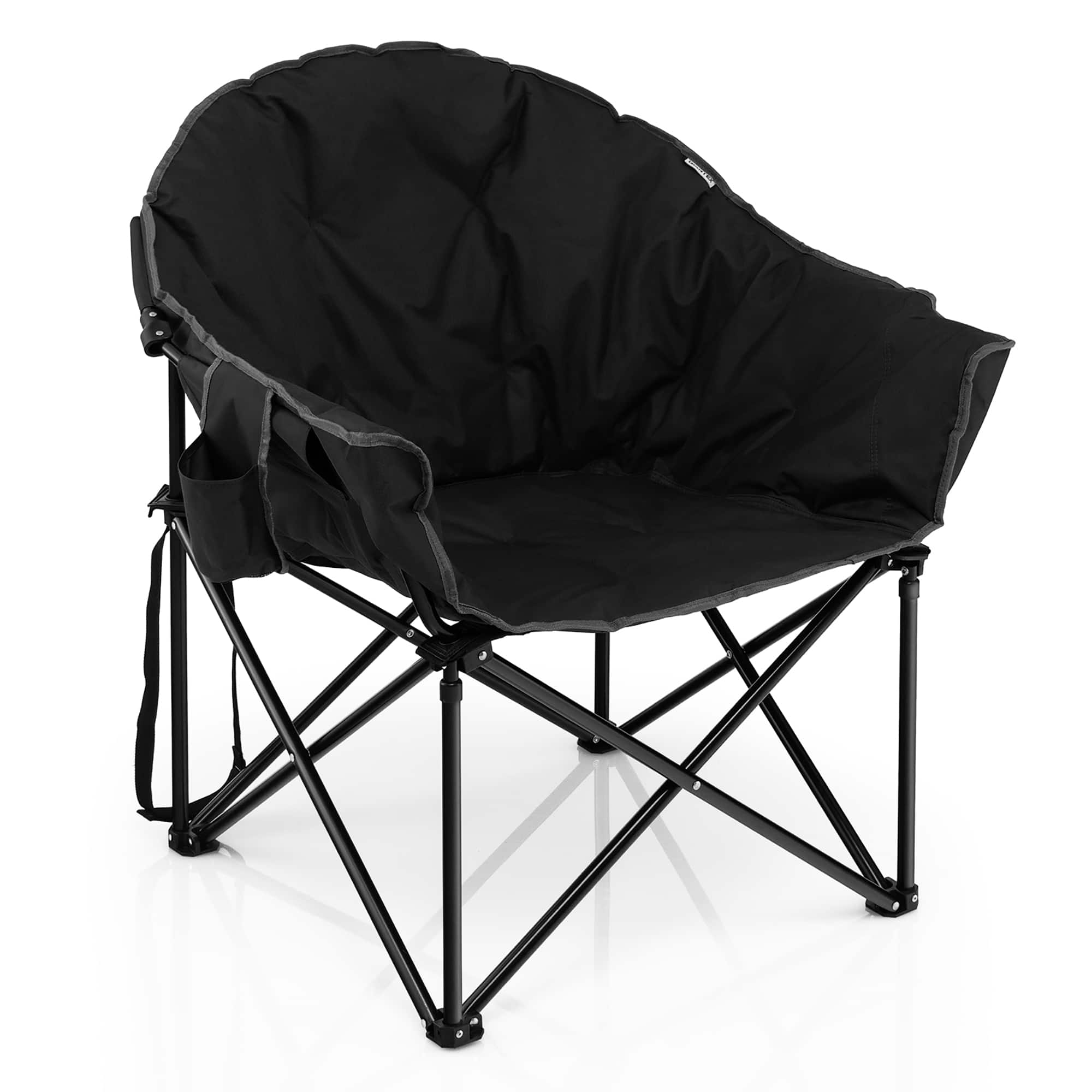 Front. Costway - Oversized Folding Padded Camping Moon Saucer Chair Bag Outdoor Fishing Black - Black.
