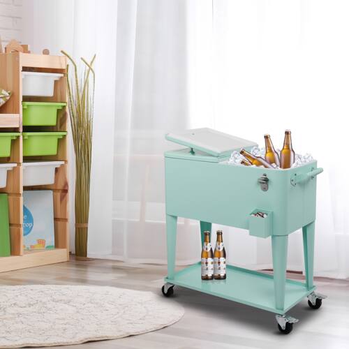 Alt View 10. Winado - 80QT Rolling Ice Chest, Portable Party Bar Drink Cooler Cart with Shelf, Beverage Pool Bottle Opener, Wheels for Outdoor - Mint Green.