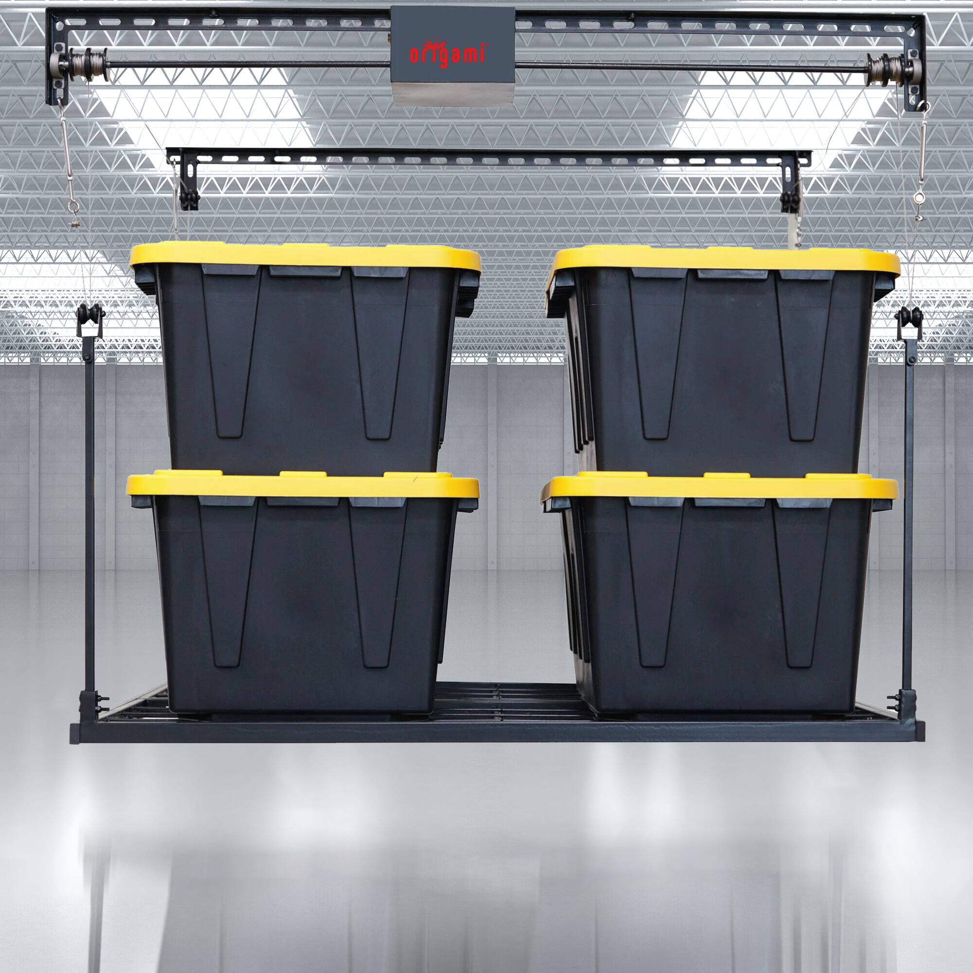 Alt View 2. Origami - Origami Motorized Garage Ceiling Storage Rack, 52" x 25" Overhead Lift System - Black.