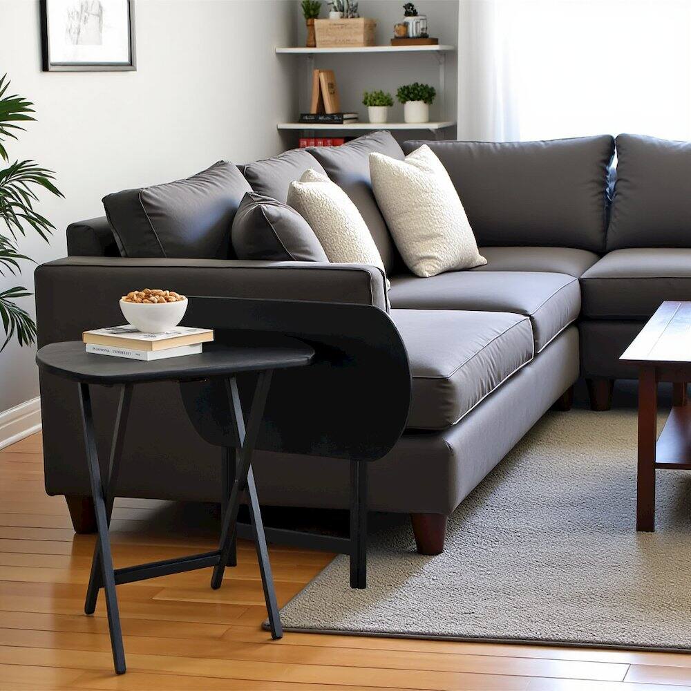 Alt View 3. FurniFact - Oversize Solid Wood TV Trays Set Of 2 Folding Snack Tables In Rich Coffee Finish - Coffee.
