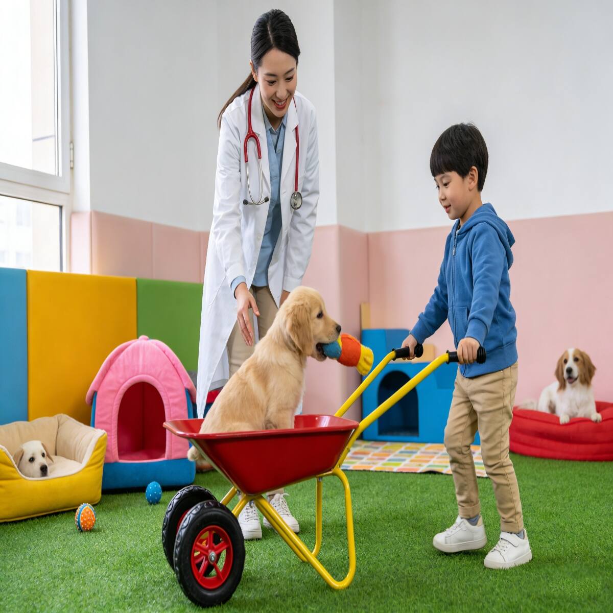 Alt View 3. Loheer - Loheer Kids Metal Wheelbarrow Two Wheel Garden Cart for Children 33 LBS Capacity Red.
