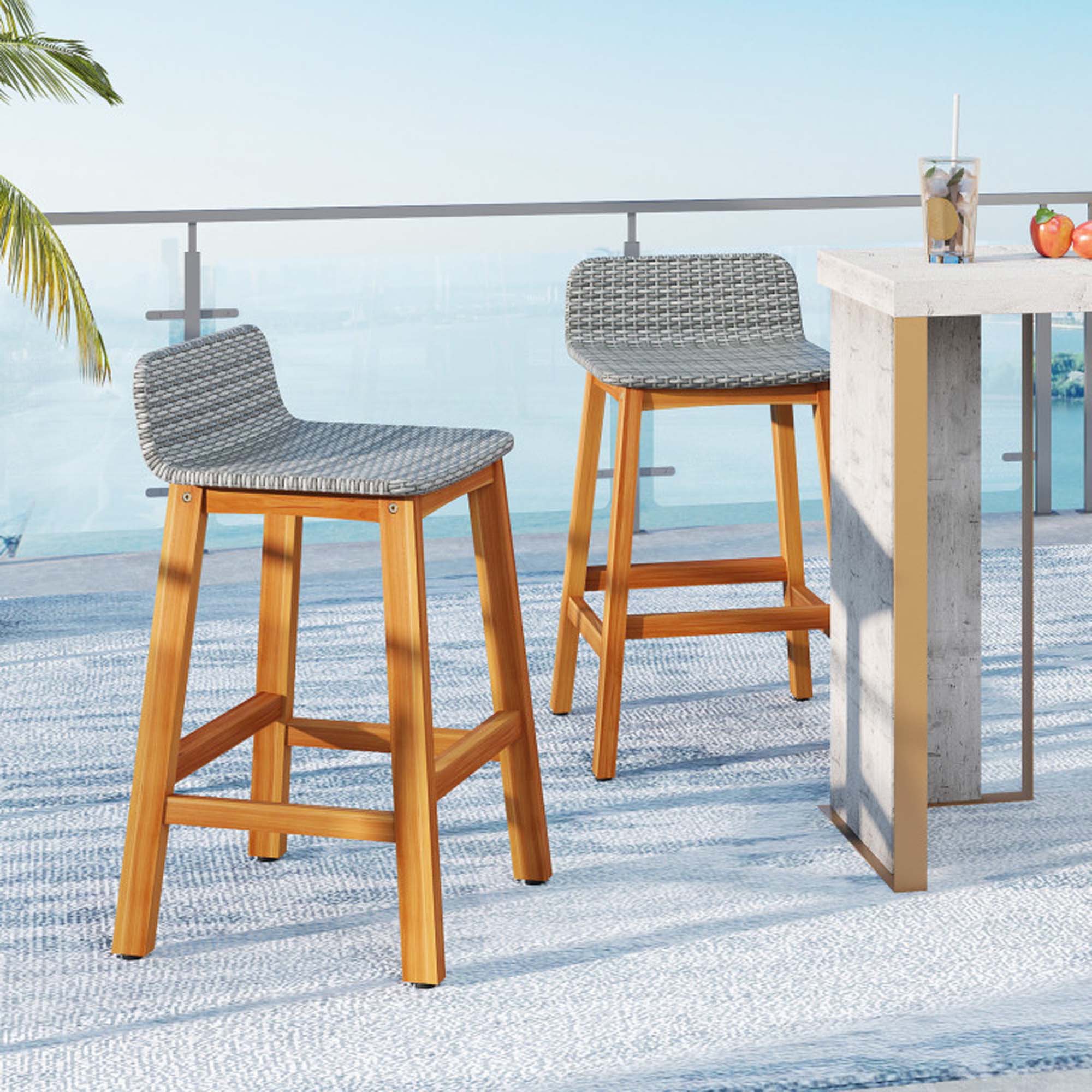 Alt View 1. Boyel Living - Gray with Footrest Wood Set of 2 Bar Stools - Gray.