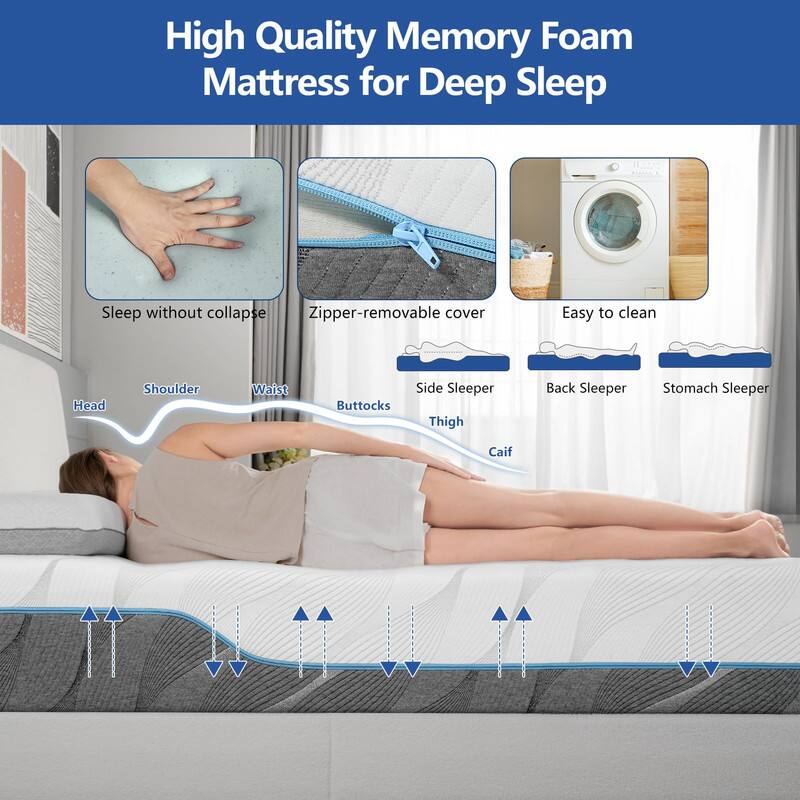 High Quality Memory Foam Mattress for Deep Sleep

- Sleep without collapse
- Zipper-removable cover
- Easy to clean

- Head
- Shoulder
- Waist
- Buttocks
- Thigh
- Caif

- Side Sleeper
- Back Sleeper
- Stomach Sleeper