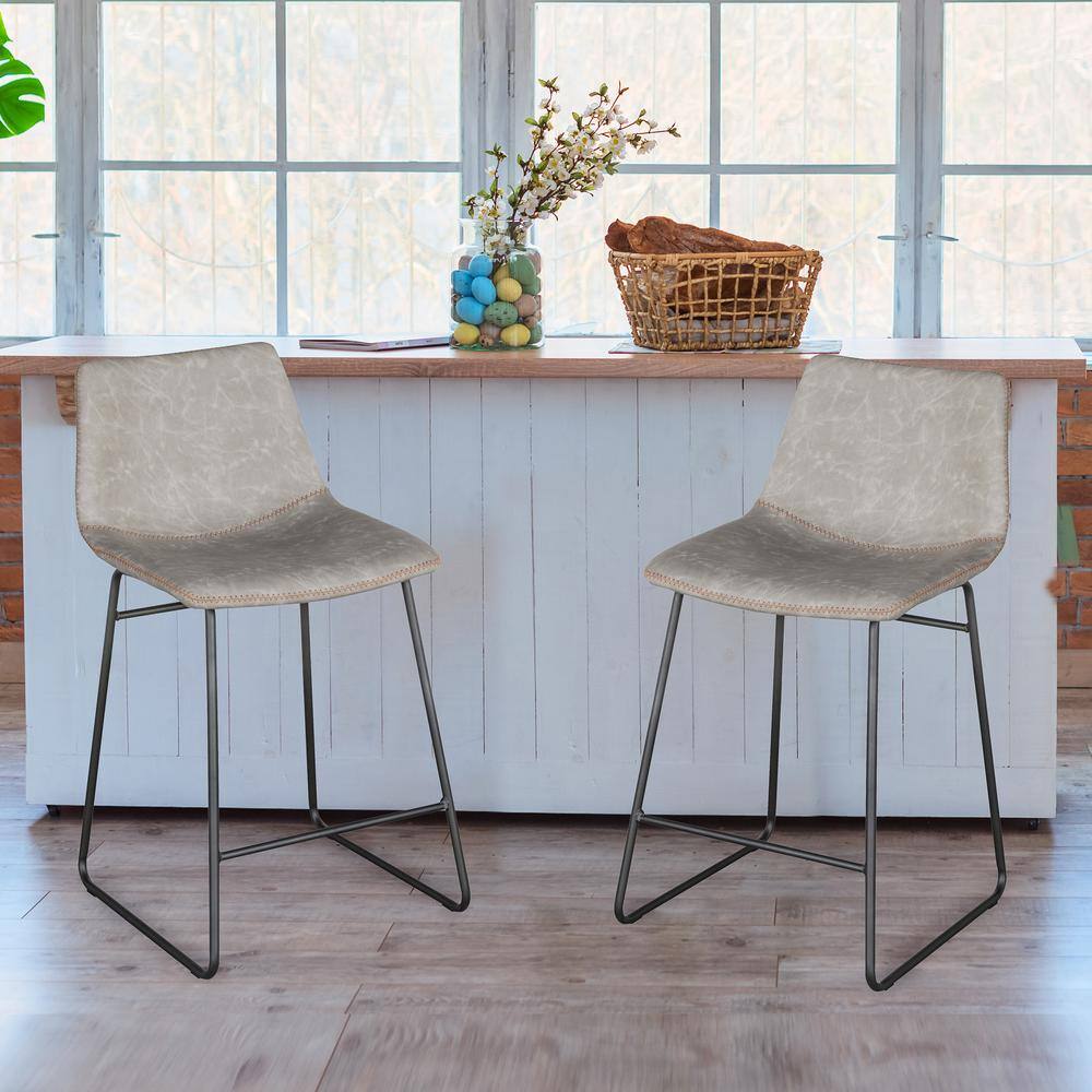 Angle. AmeriHome - AmeriHome Classic Faux Leather 24 inch Counter Height Chair Set - Stone - Stone.