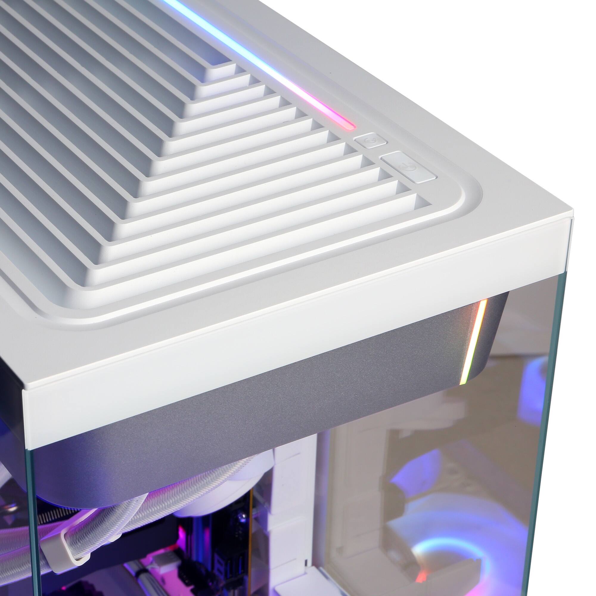 Alt View 3. CyberPowerPC - Gaming Desktop - AMD Ryzen 7 9850X3D - AMD Radeon RX 9060 XT 16GB - 32GB DDR5 - 1TB PCIe 4.0 SSD - White.