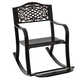 Costway - 1 PCS Patio Rocking Chair Outdoor Cast Aluminum Rocker with Footrest & Backrest - Antique Brown