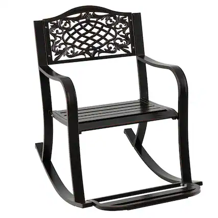 Front. Costway - Costway 1 PCS Patio Rocking Chair Outdoor Cast Aluminum Rocker with Footrest & Backrest - Antique Brown.