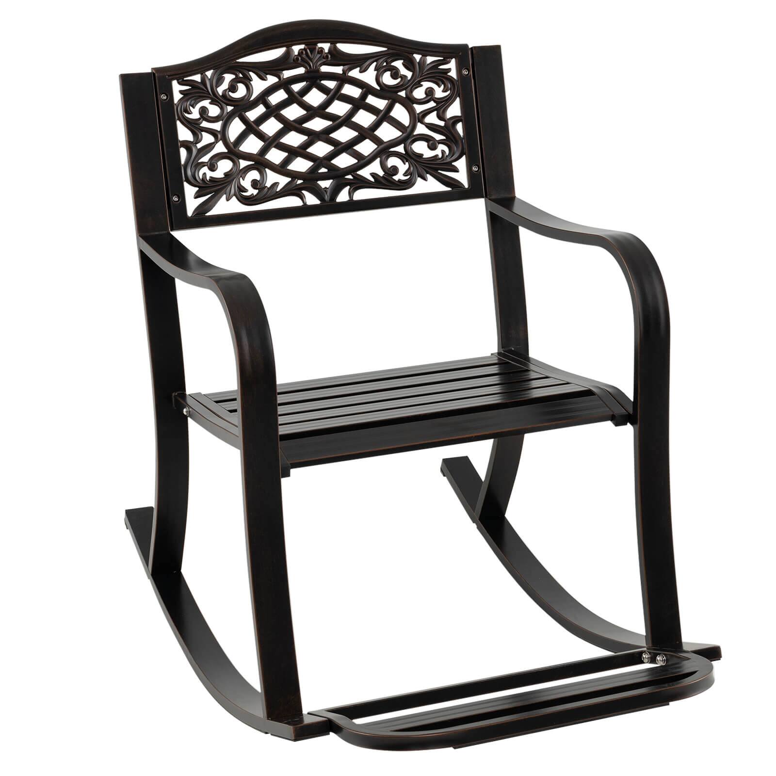 Front. Costway - Costway 1 PCS Patio Rocking Chair Outdoor Cast Aluminum Rocker with Footrest & Backrest - Antique Brown.