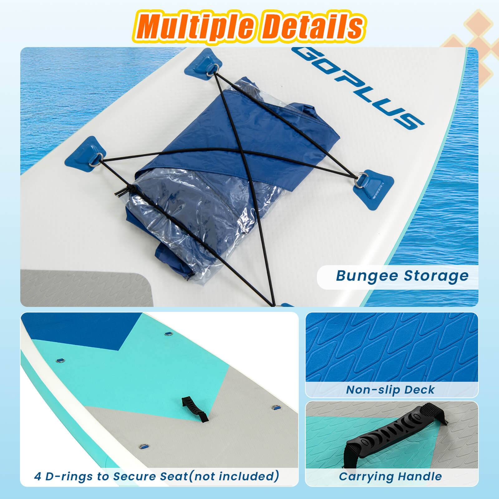 Multiple Details GO GOPLUS Bungee Storage Non-slip Deck 4 D-rings to Secure Seat (not included) Carrying Handle