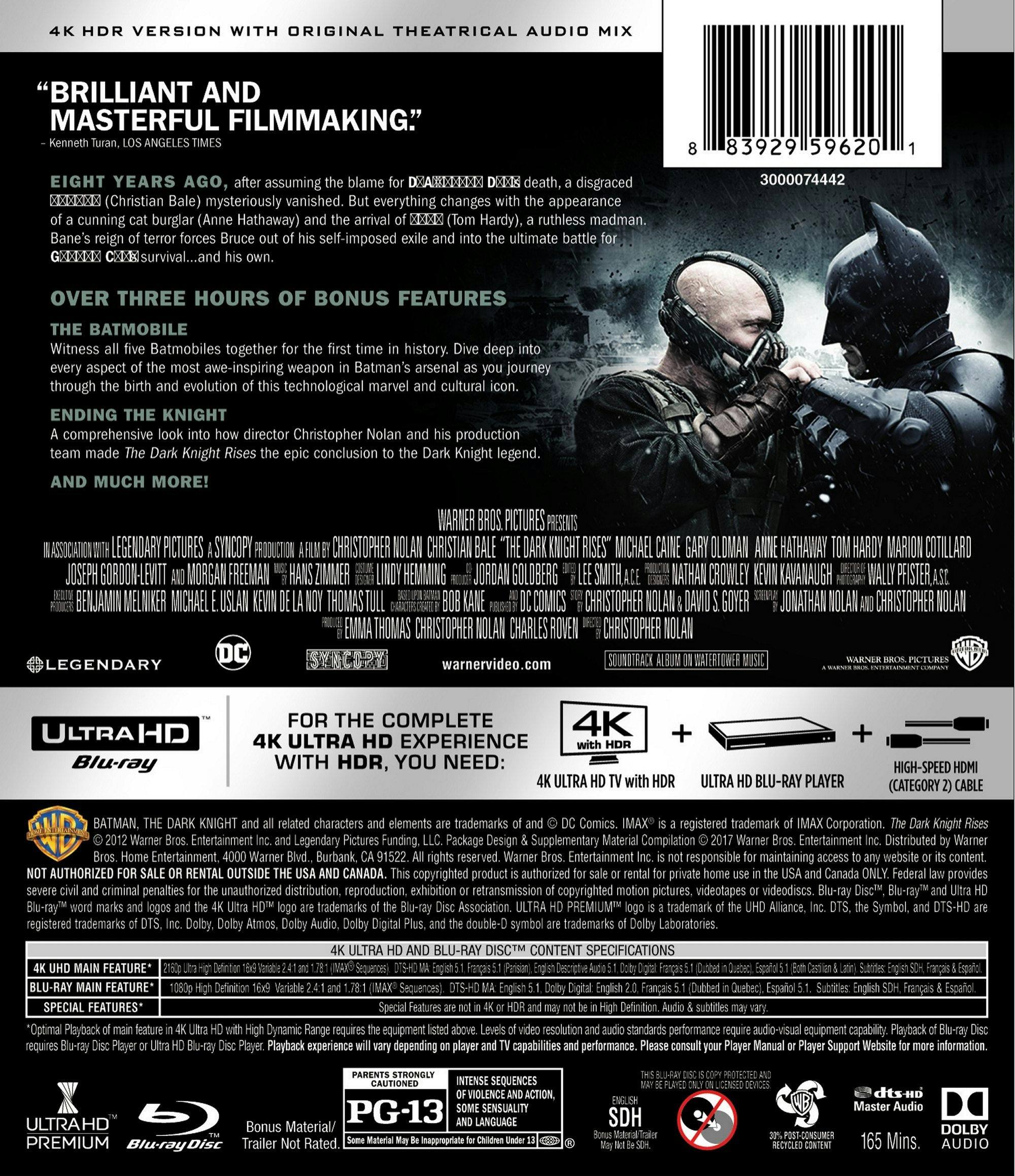 Back. The Dark Knight Rises (4K Ultra HD + Blu-ray) [UHD].