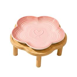 PawsPik - Flower Ceramic Cat Feeding Plate, Medium - Pink