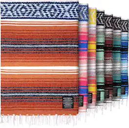 Zulay Kitchen - Large Mexican Blanket 70x50 Authentic Woven Throw - Orange Gold