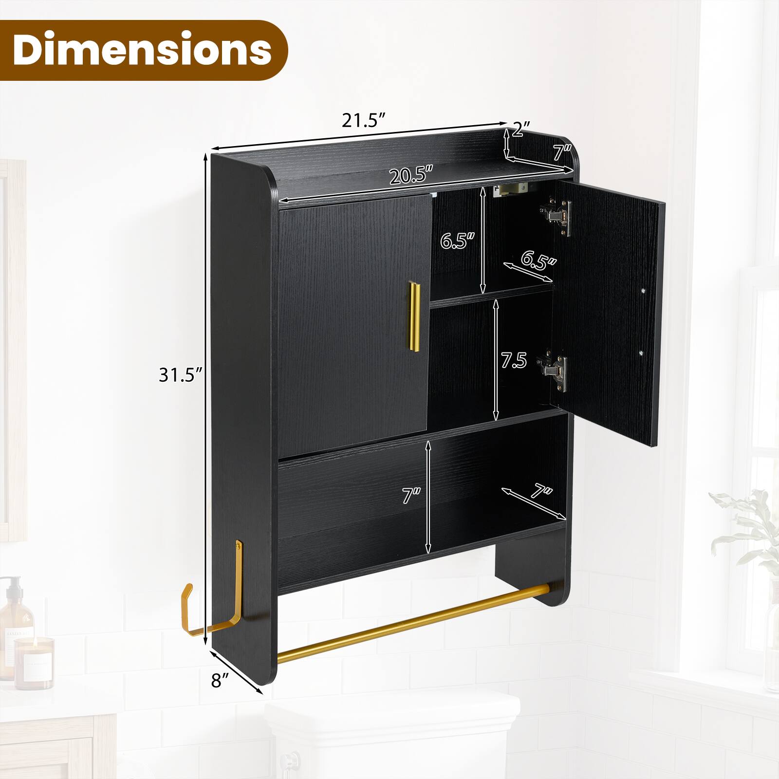 Dimensions: 21.5" x 20.5" x 1 2" x 7" x 6.5" x 6.5" x 31.5" x 7.5" x 8" x 7"