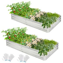 Costway - 2PCS Galvanized Raised Garden Bed Elevated Rectangle Plant Box 8 x 4 x 1FT - Silver