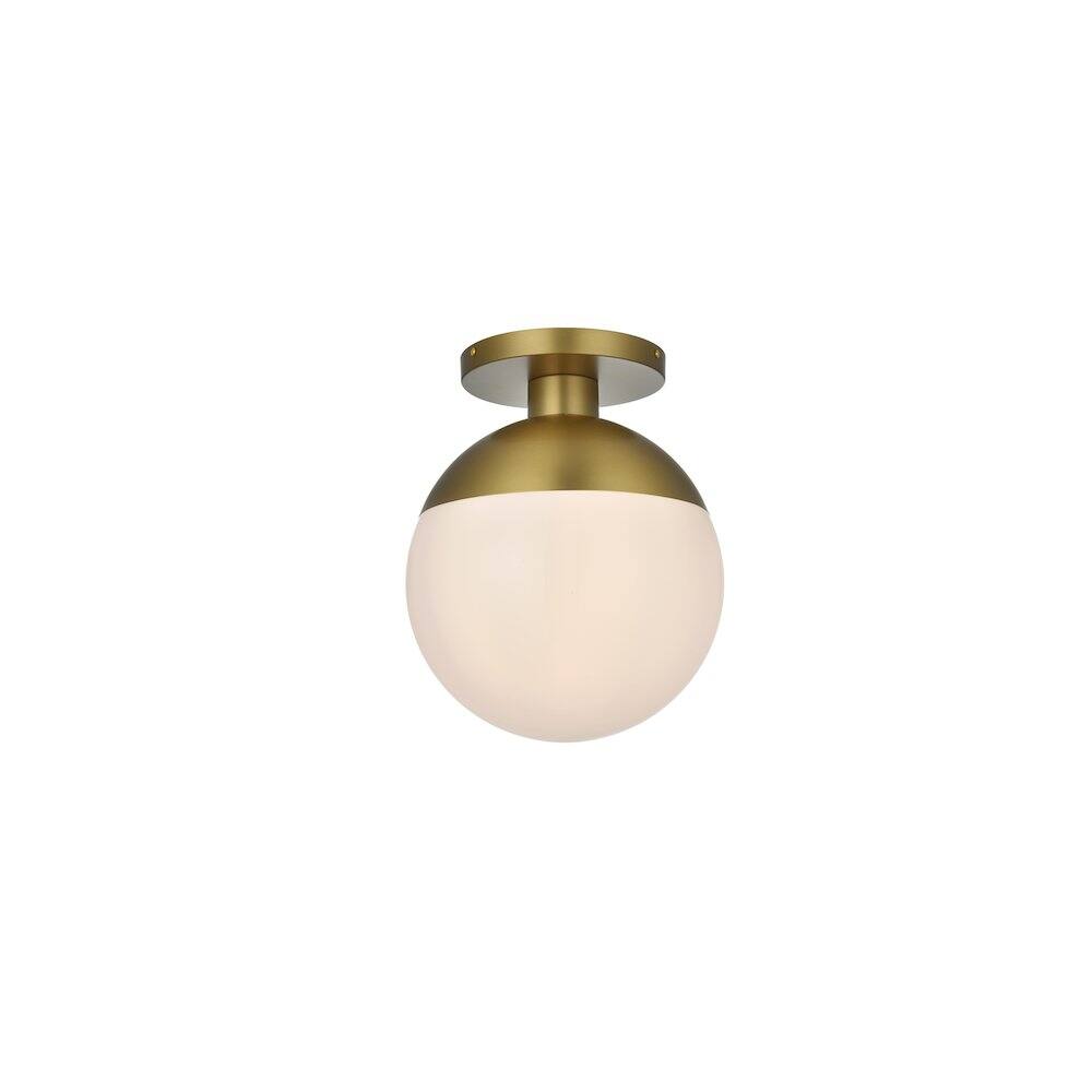 Left. Living District - Eclipse 12 Inch Flush Mount Ceiling Light Frosted White Shade in Satin Gold - Satin Gold And Frosted White.