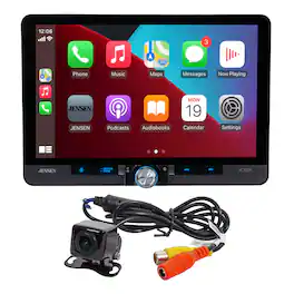 Jensen - 10.1" Single & Double DIN Touchscreen Stereo | Certified Wireless CarPlay & Android Auto | Bluetooth | Camera Included - Black