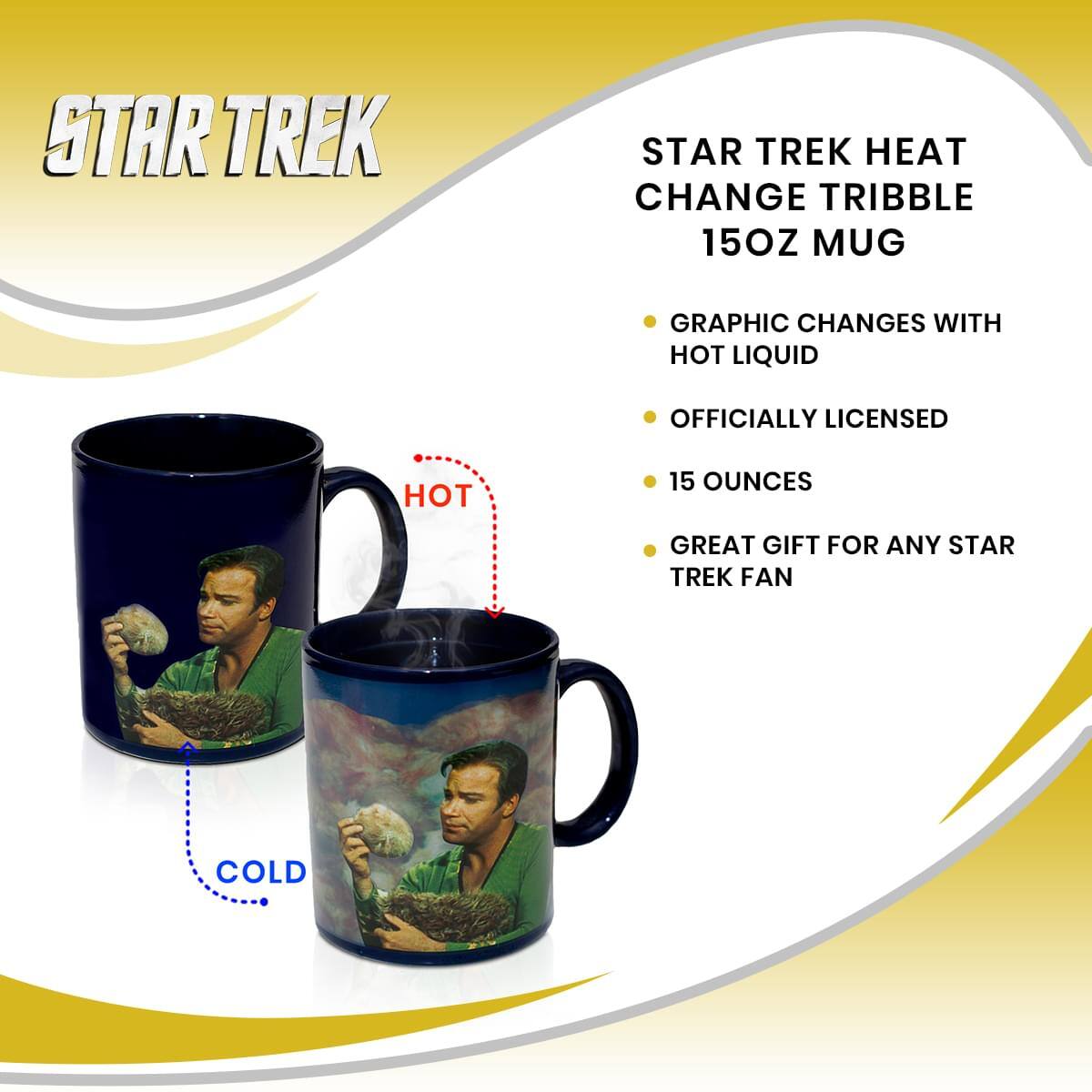 STAR TREK HEAT CHANGE TRIBBLE 15OZ MUG

- GRAPHIC CHANGES WITH HOT LIQUID
- OFFICIALLY LICENSED
- 15 OUNCES
- GREAT GIFT FOR ANY STAR TREK FAN
