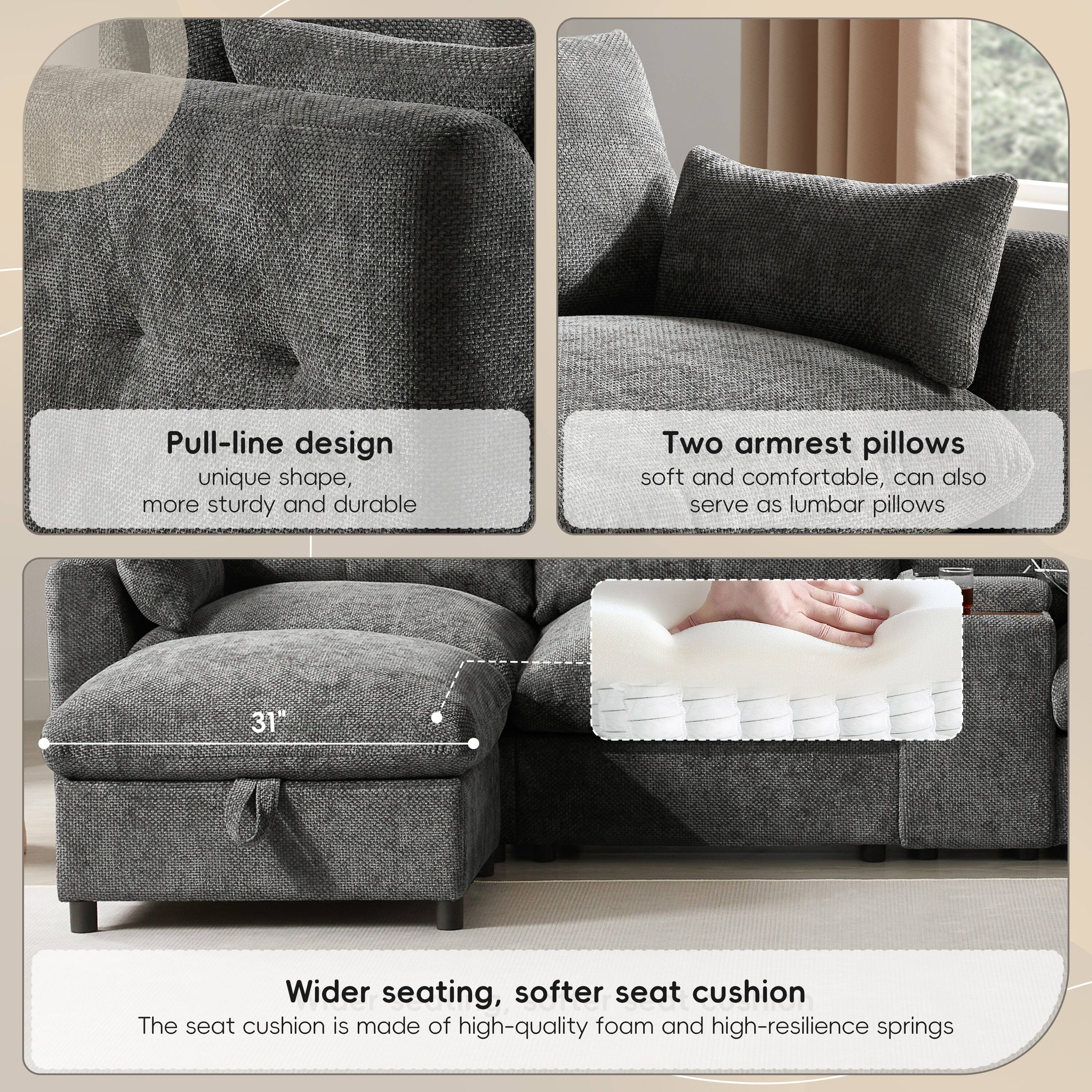 - Pull-line design: unique shape, more sturdy and durable
- Two armrest pillows: soft and comfortable, can also serve as lumbar pillows
- Wider seating, softer seat cushion: The seat cushion is made of high-quality foam and high-resilience springs