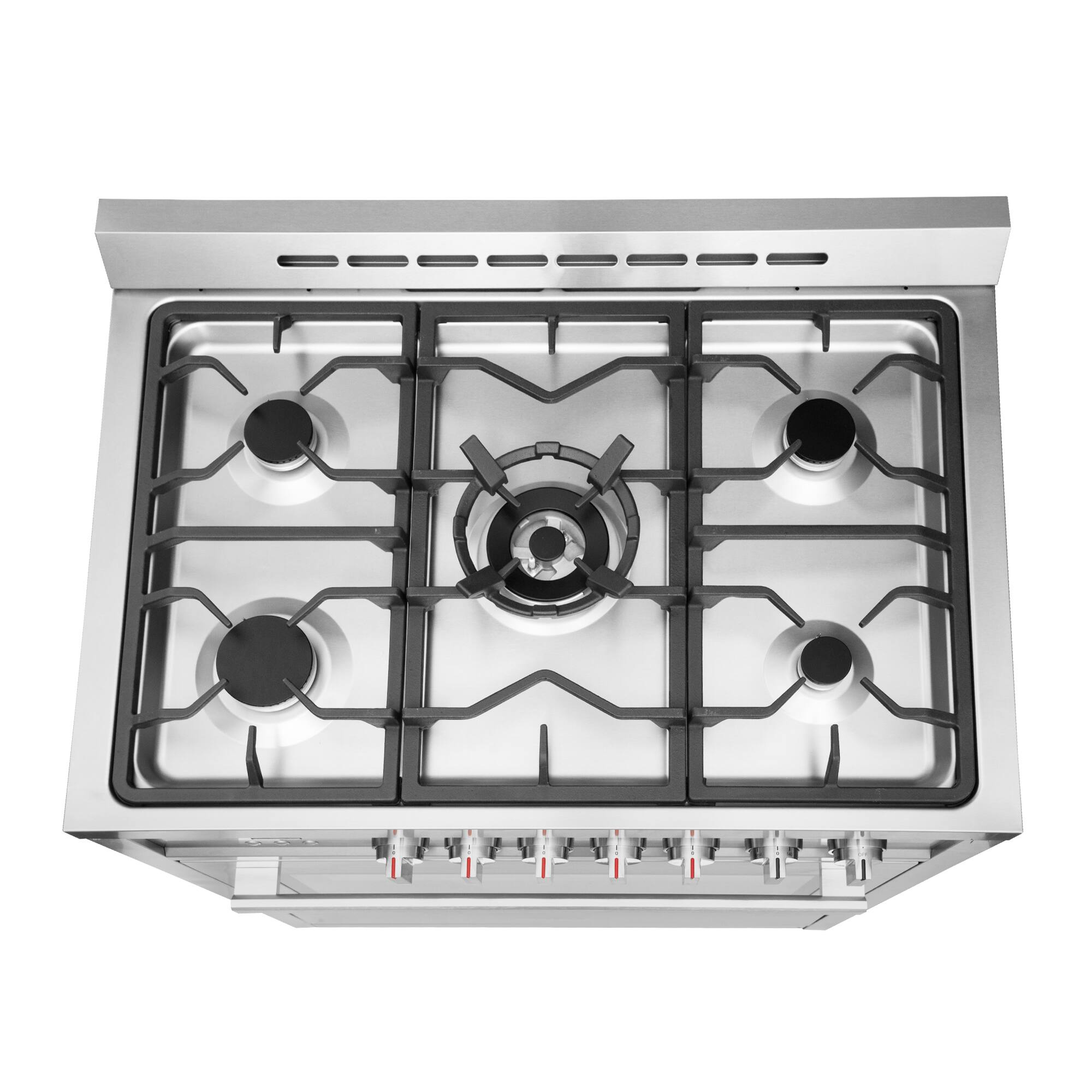 Alt View 3. COSMO - COS-965AGC 36 in. Nebula Collection 3.8 cu. ft. Gas Range, 5 Burners, Rapid Convection Oven, Cast Iron Grates - Stainless Steel.