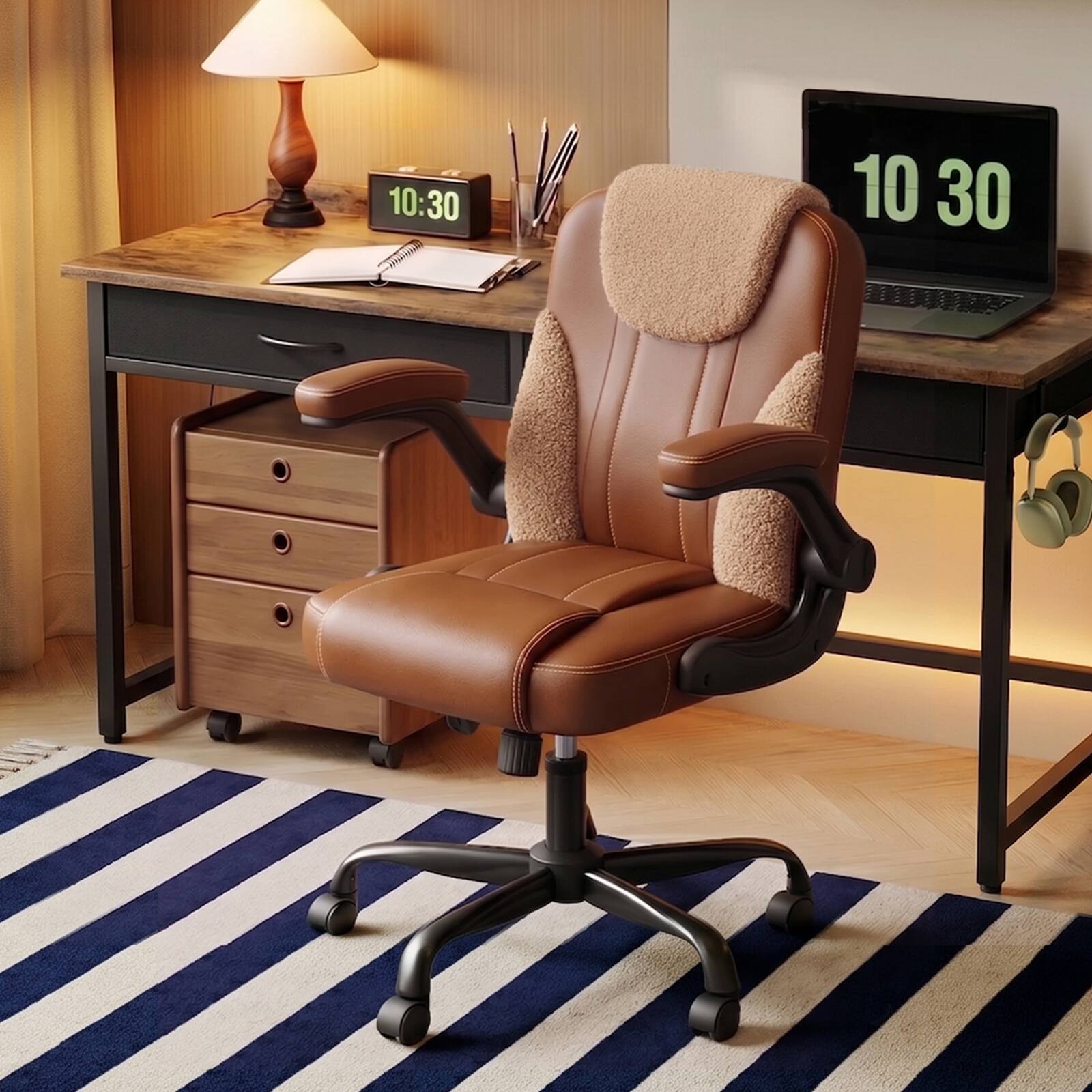 Angle. Pinmoco - Ergonomic PU Leather Office Chair, High Back Executive Computer Desk Chair - Brown TD.