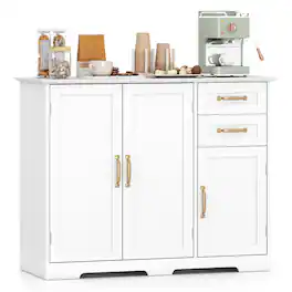 Gymax - 40'' Sideboard Buffet Cabinet Modern Kitchen Storage Organizer w/ 2 Drawers - White