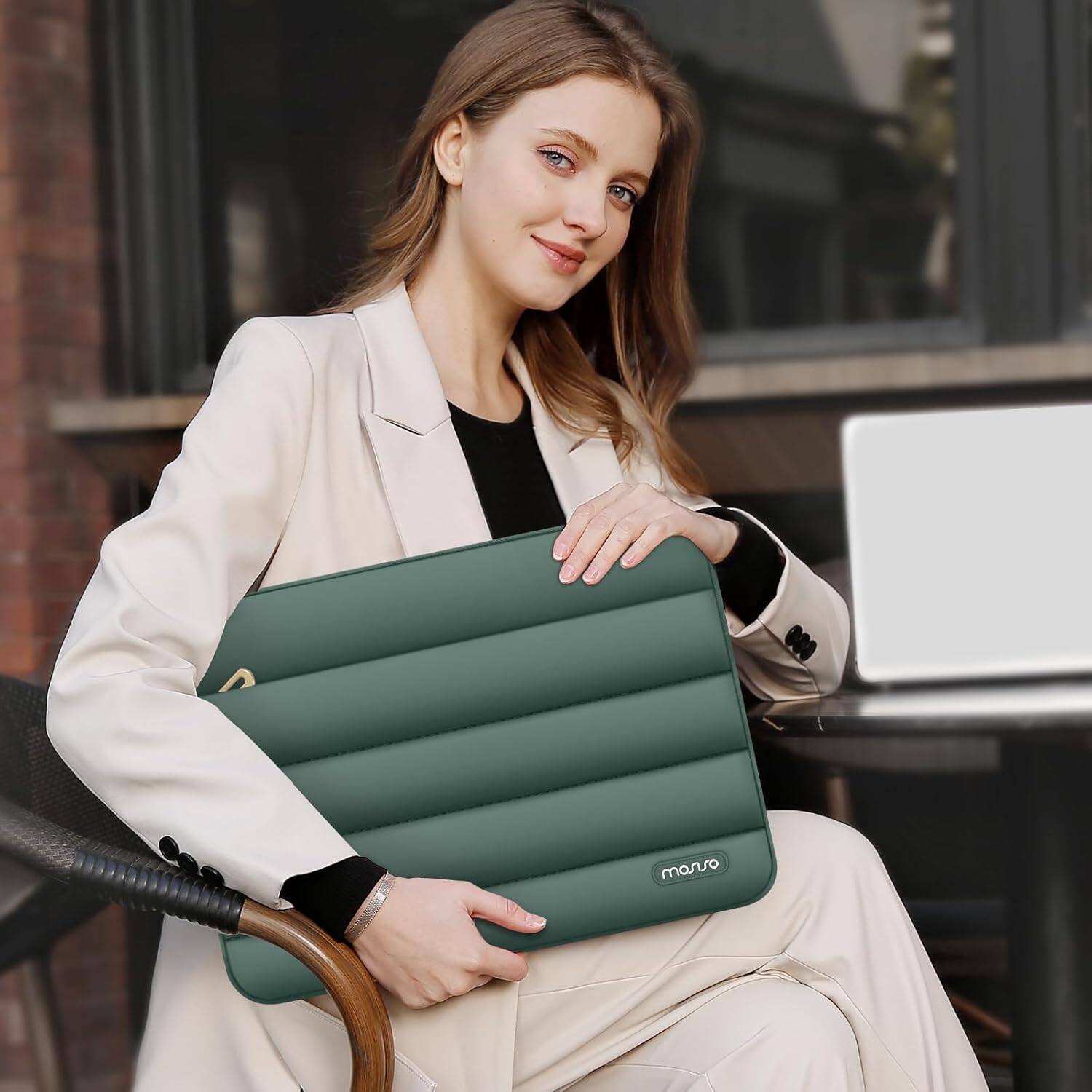 Alt View 2. mosiso - Puffy Laptop Sleeve 15-15.6 inch for MacBook Pro 16, HP Dell ASUS Acer Toshiba Lenovo Notebook - Emerald Green.