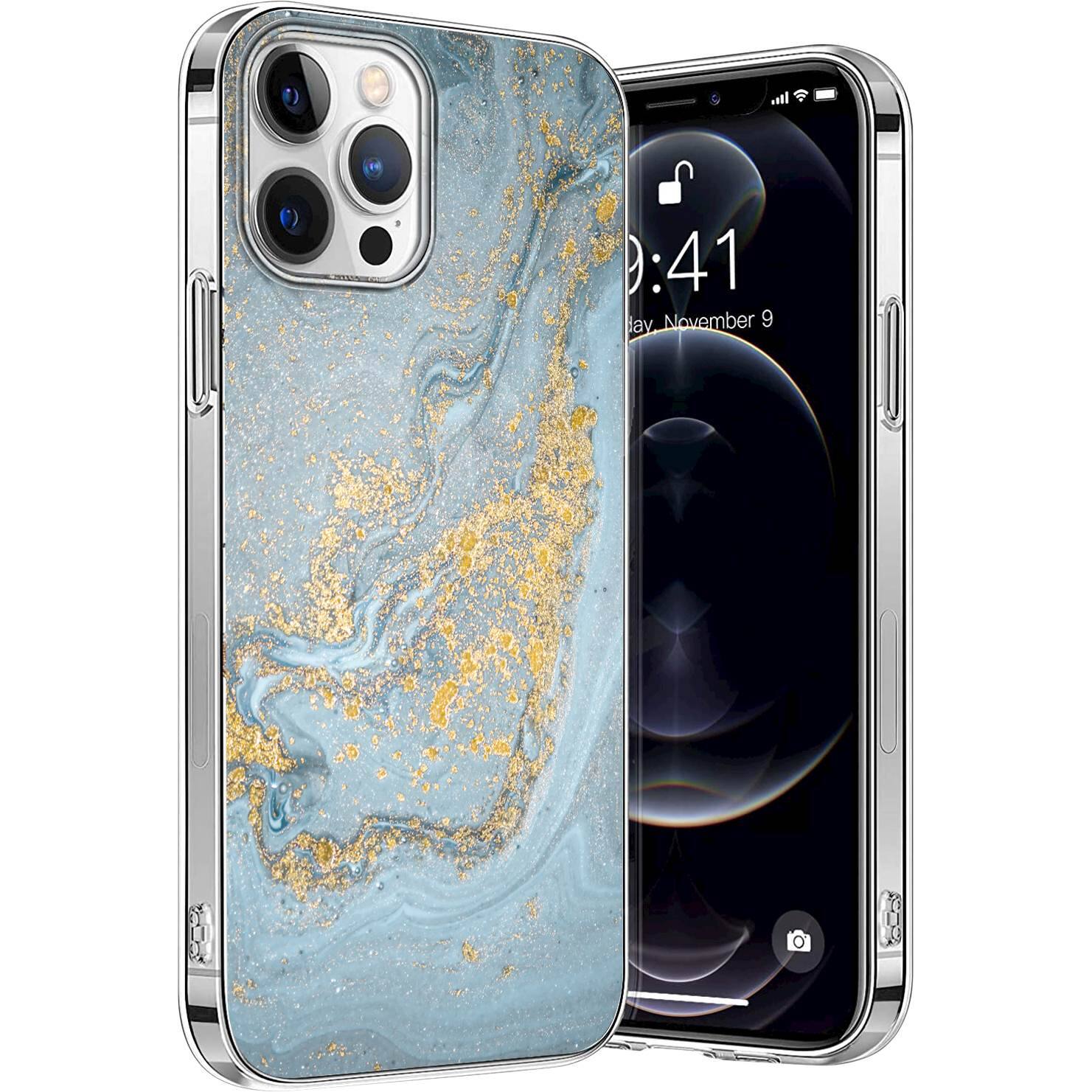 Alt View 11. SaharaCase - Marble Series Case for Apple iPhone 13 Pro - Blue/Gold.