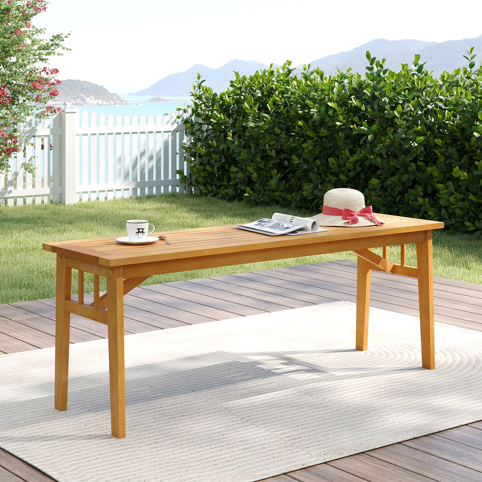 Gymax - Acacia Wood Outdoor Bench 48'' Long Backless Wooden Picnic Bench w/ Slatted Seat - Yellow