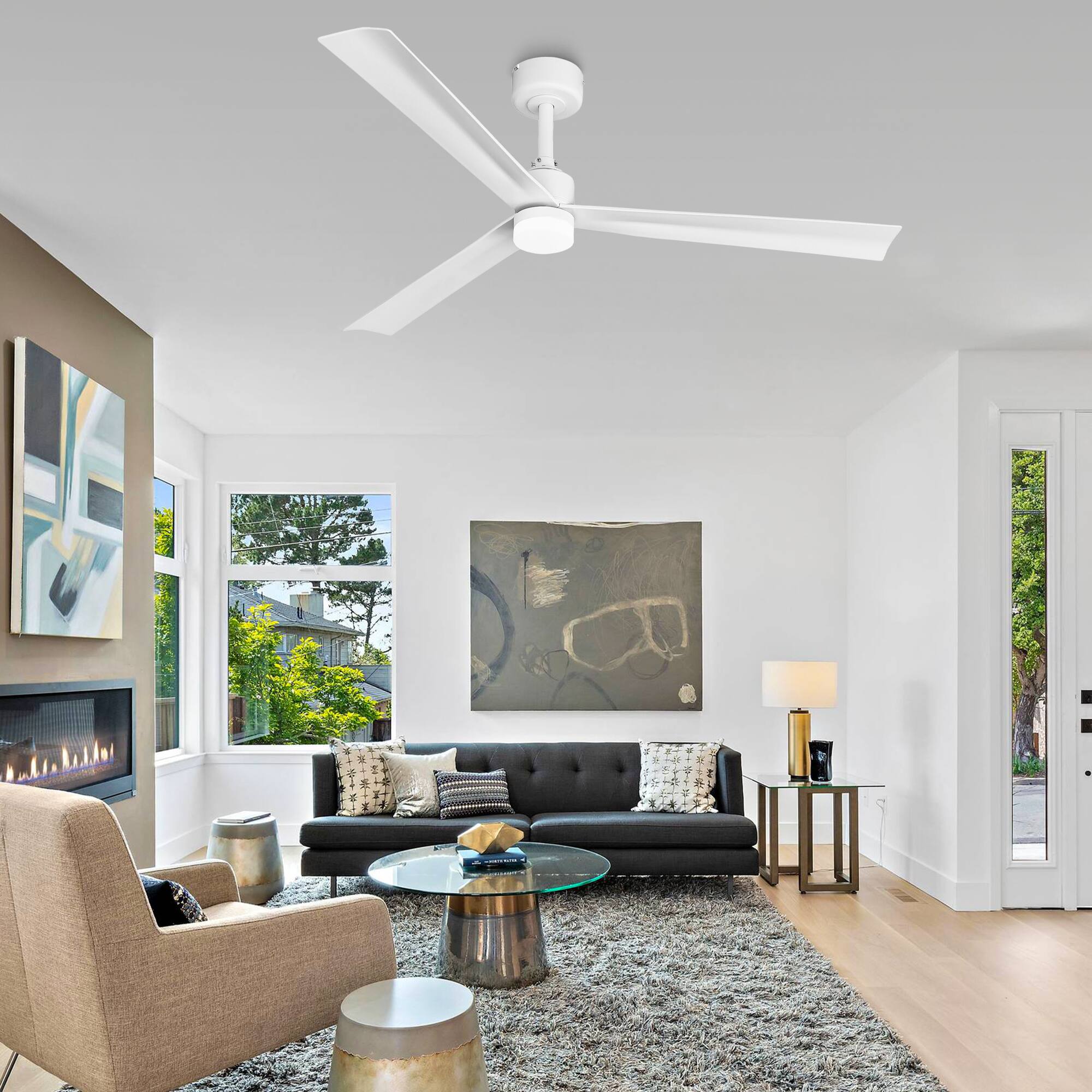 Angle. Parrot Uncle - 50" Modern White 3CCT Integrated LED Ceiling Fan with Light and Remote - White.