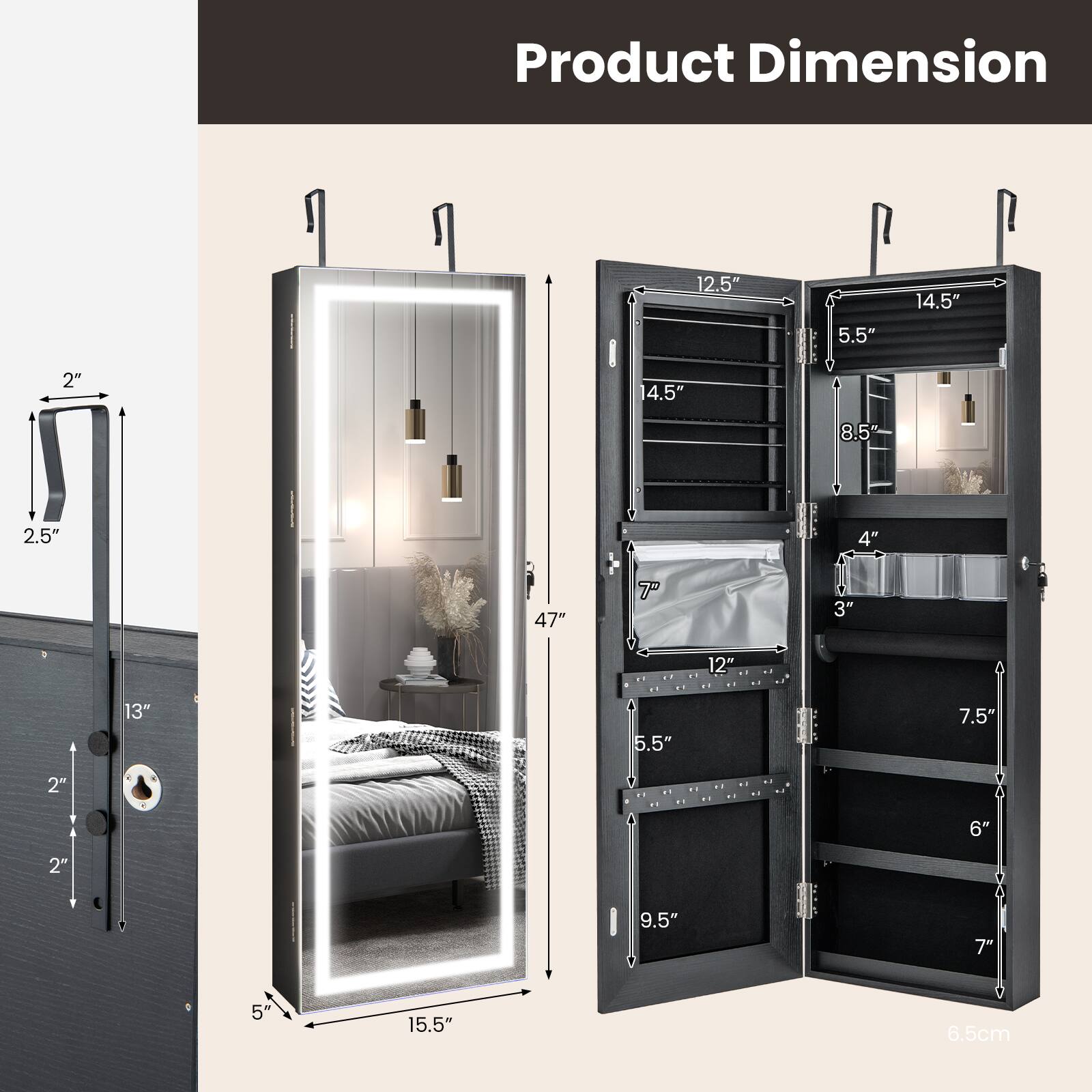 Product Dimension:  
12.5" x 5.5" x 14.5" x 2" x 14.5" x 8.5" x 2.5" x 4" x 47" x 7" x 3" x 12" x 13" x 5.5" x 7.5" x 2" x 6" x 2" x 1 x 9.5" x 7" x 5" x 15.5" x 6.5cm
