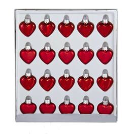Kurt S Adler - Kurt Adler Petite Treasures Mini Heart Glass Ornaments 20 Piece Set 1 inch - Red