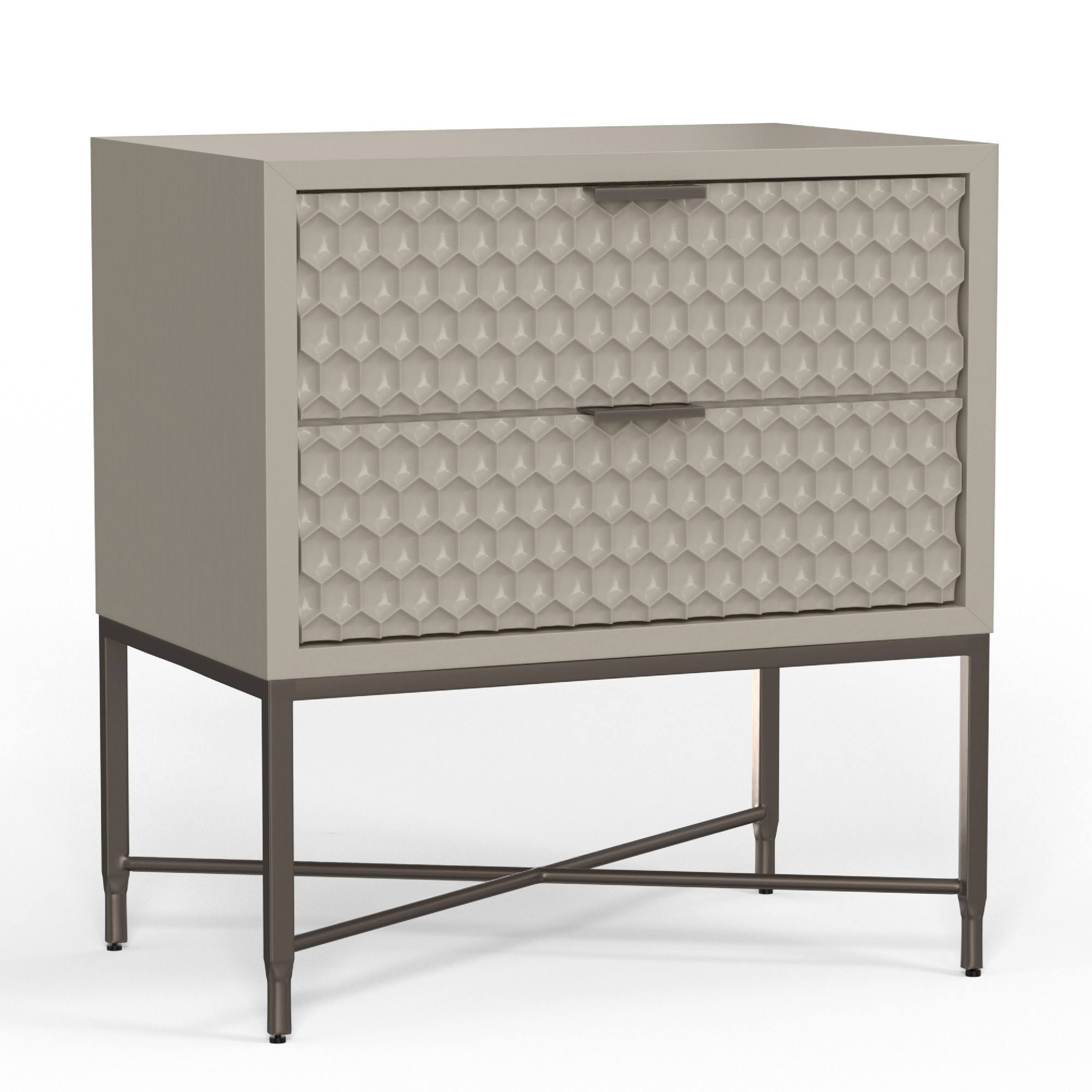 Front. Manhattan Lane - Rexi 26 Inch 2 Drawer Nightstand, Honeycomb, Mahogany Wood - Gray, Black.