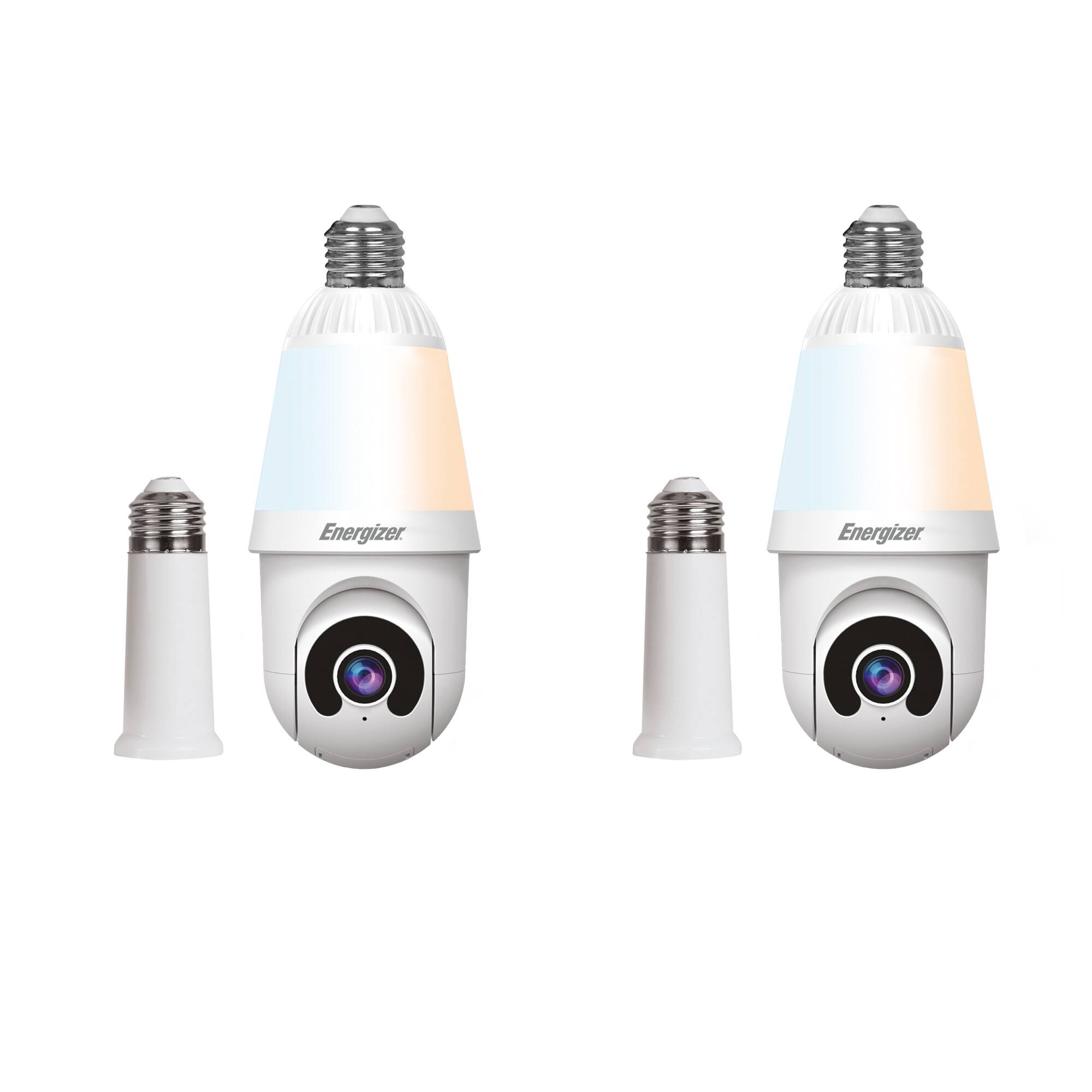 Energizer - 2-Pack 1000 Lumens Light Bulb Camera, 2K Outdoor Smart Home Security Camera w/ Auto-Motion - White