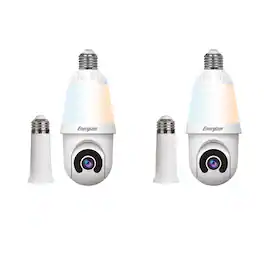 Energizer - 2-Pack 1000 Lumens Light Bulb Camera, 2K Outdoor Smart Home Security Camera w/ Auto-Motion - White