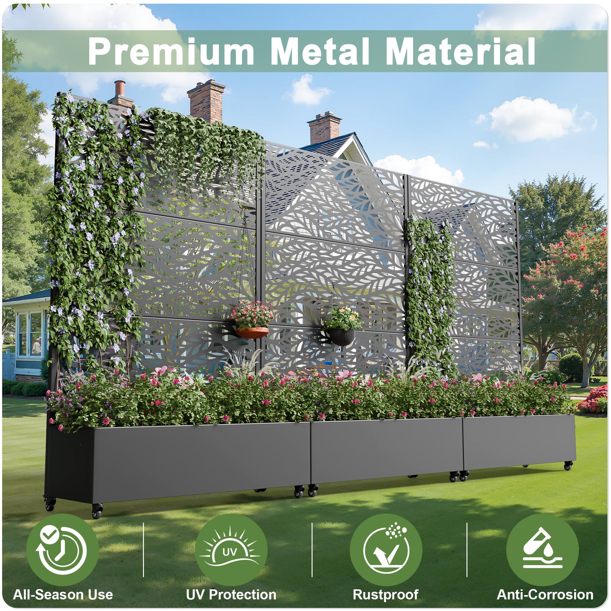 Premium Metal Material

- All-Season Use
- UV Protection
- Rustproof
- Anti-Corrosion
