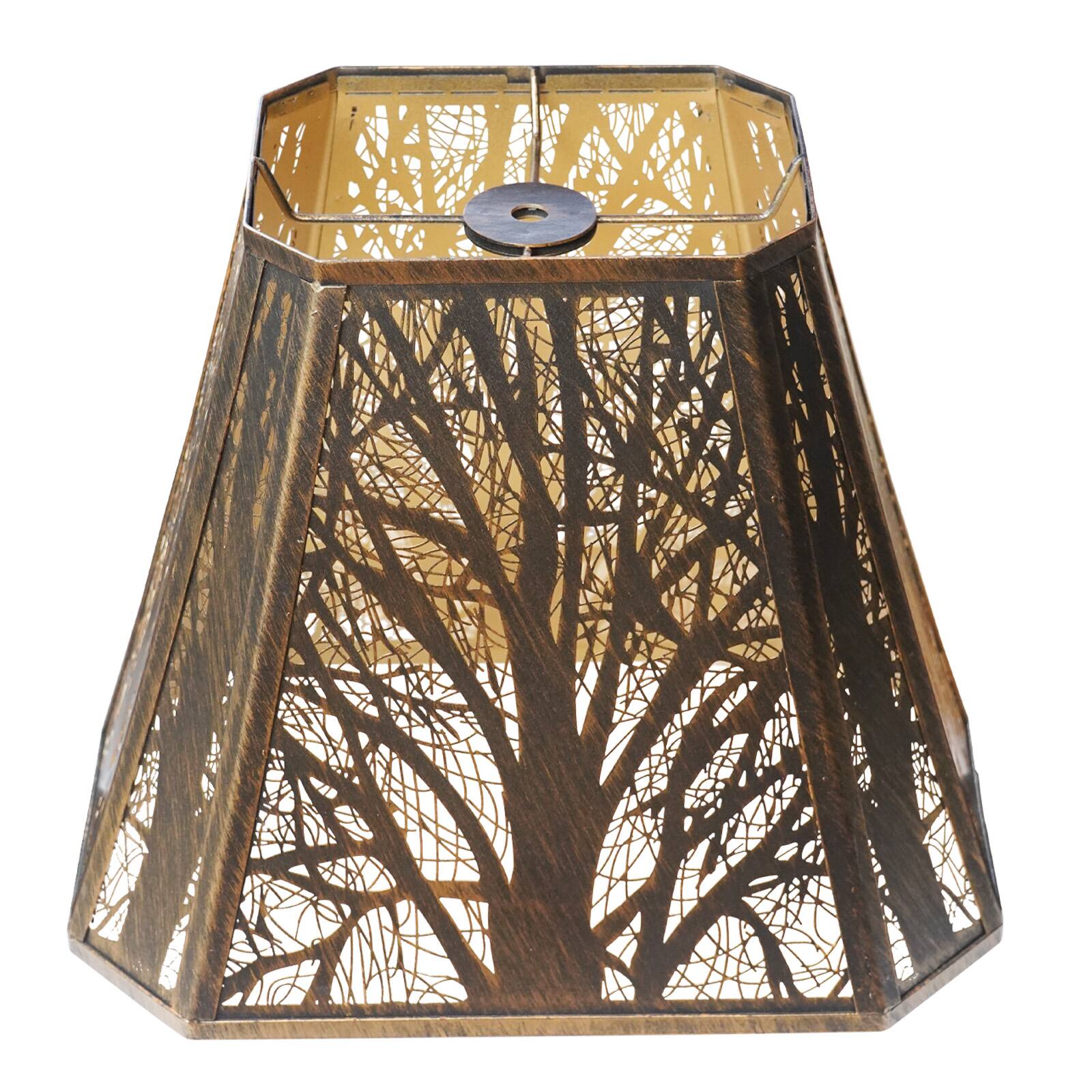 Angle. Alucset - Etched Forest Metal Lamp Shade - Antique Bronze and Gold Finish, Decorative Bell Shape Design for Table and Floor Lamps - Antique Bronze & Gold.