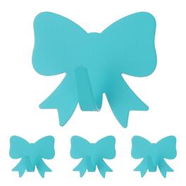 Unique Bargains - 4pcs Bow Knot Decorative Metal Self-Adhesive Wall Hooks Heavy Duty for Bathroom Kitchen Home Office Hanging Keys Coats - Blue