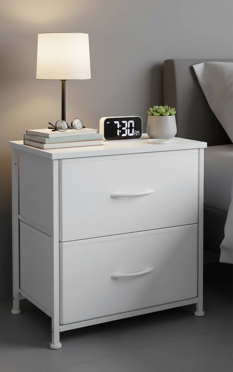 Alt View 5. AOITUN - Nightstand with 2 Storage Drawers 20" Height for Daily Use - Perfect for Dorms, Bedrooms - Durable and Stylish Design - White.