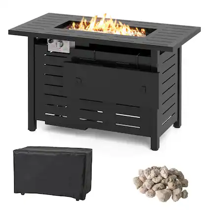Front. Costway - Costway 40-Inch Outdoor Propane Fire Pit with Lava Rocks Removable Lid & Protective Cover - Black.