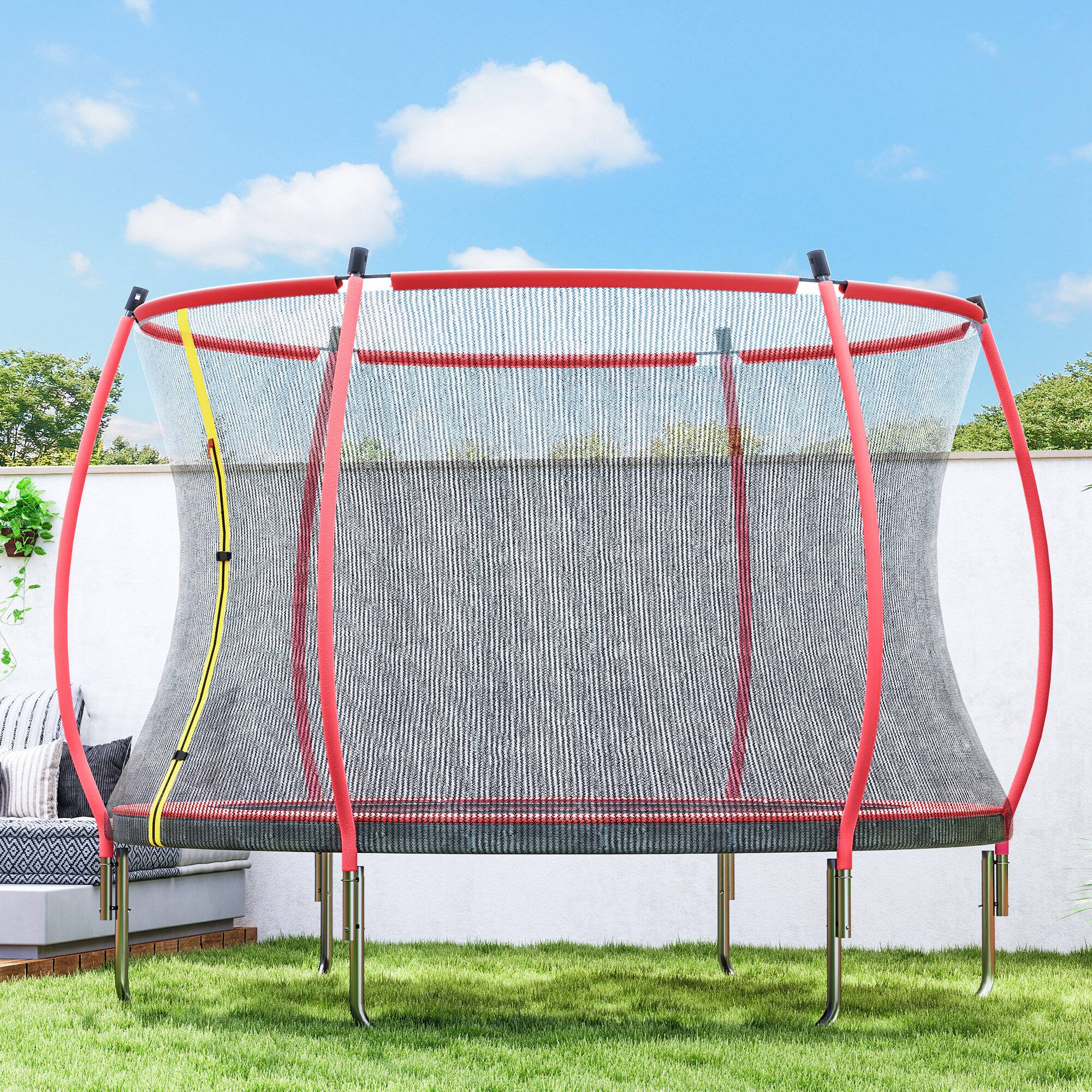 Alt View 4. Soozier - Soozier 10ft Trampoline Outdoor, Recreational Trampoline with Net Enclosure - Red.