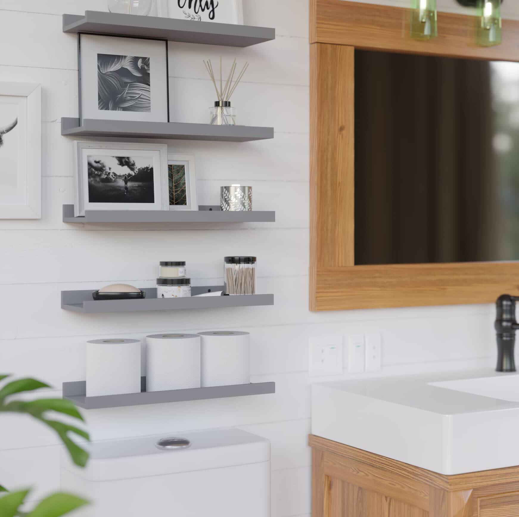 Back. Dazzed Corner - 5 Set Floating Shelves for Wall Decor, with Lip - Grey.