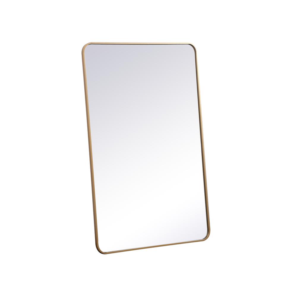 Left. Elegant Decor - Soft corner metal rectangular mirror 30x48 inch in Brass - Brass.