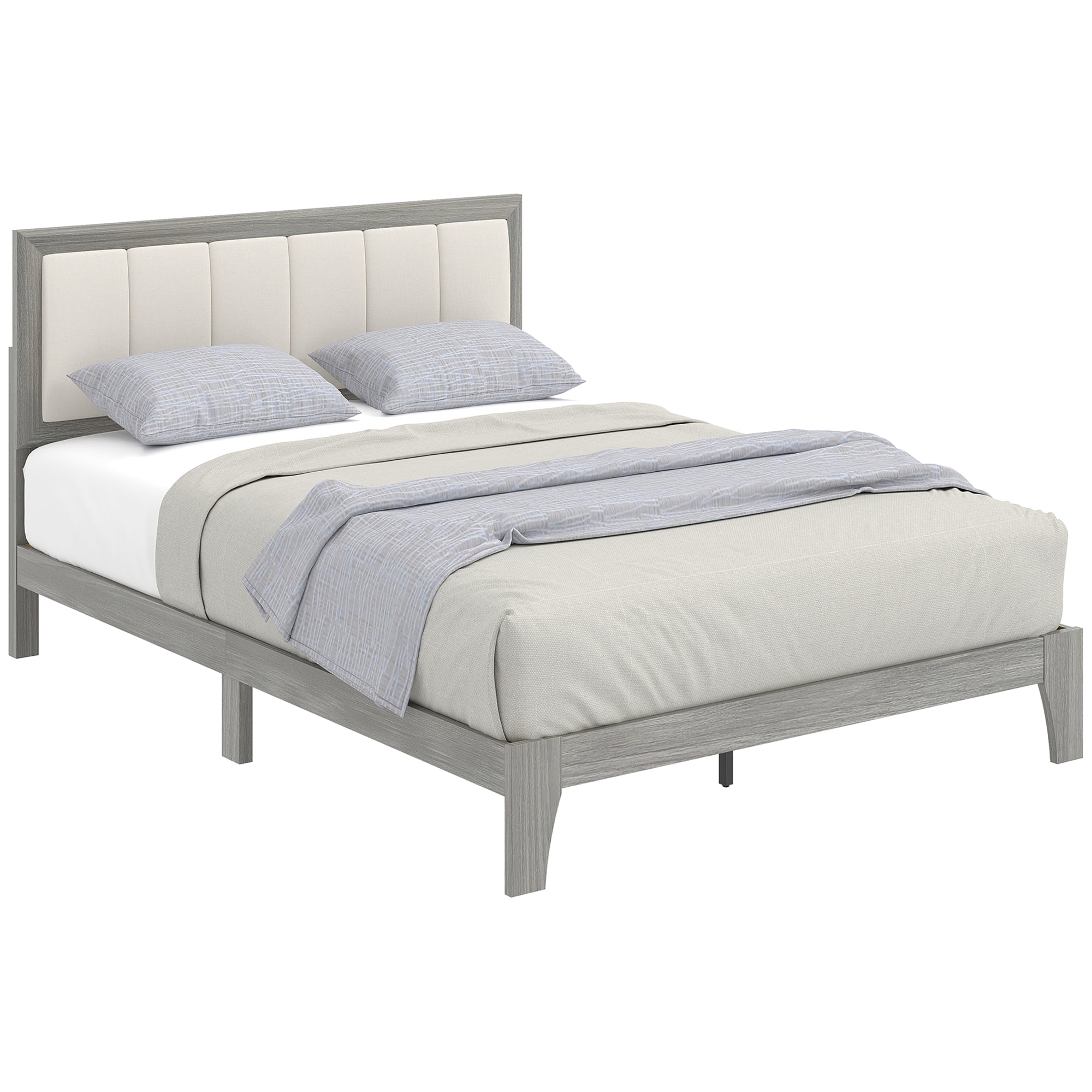 Homcom - Bed Frame with Headboard Full Size Platform Bed Frame with Wooden Slats No Box Spring Needed Easy Assembly - Gray